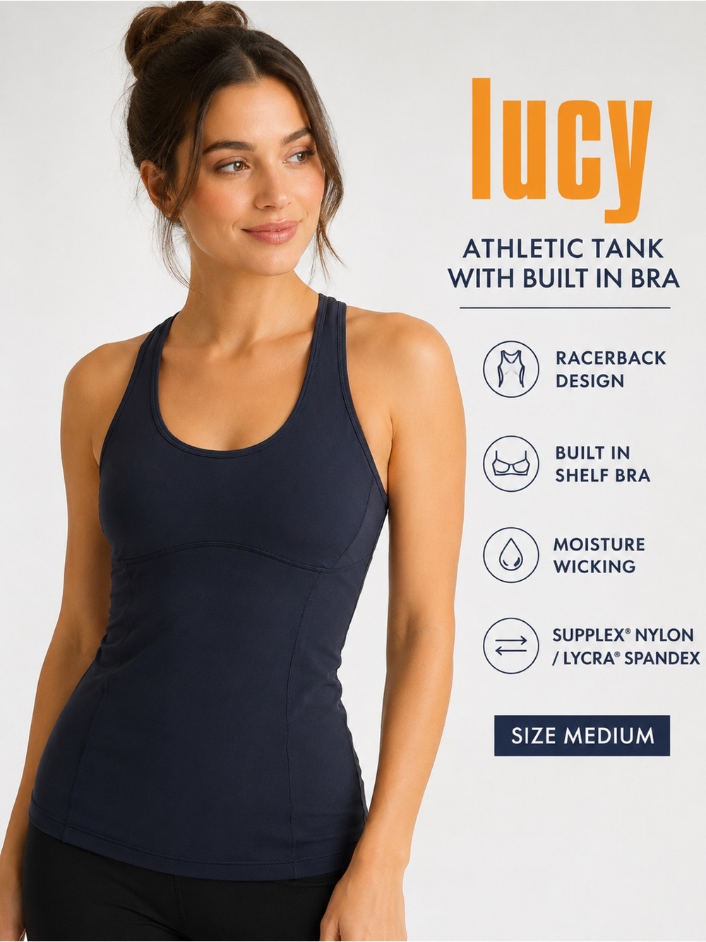 Lucy Navy Blue Racerback Built In Bra Athletic Yoga Tank Top M